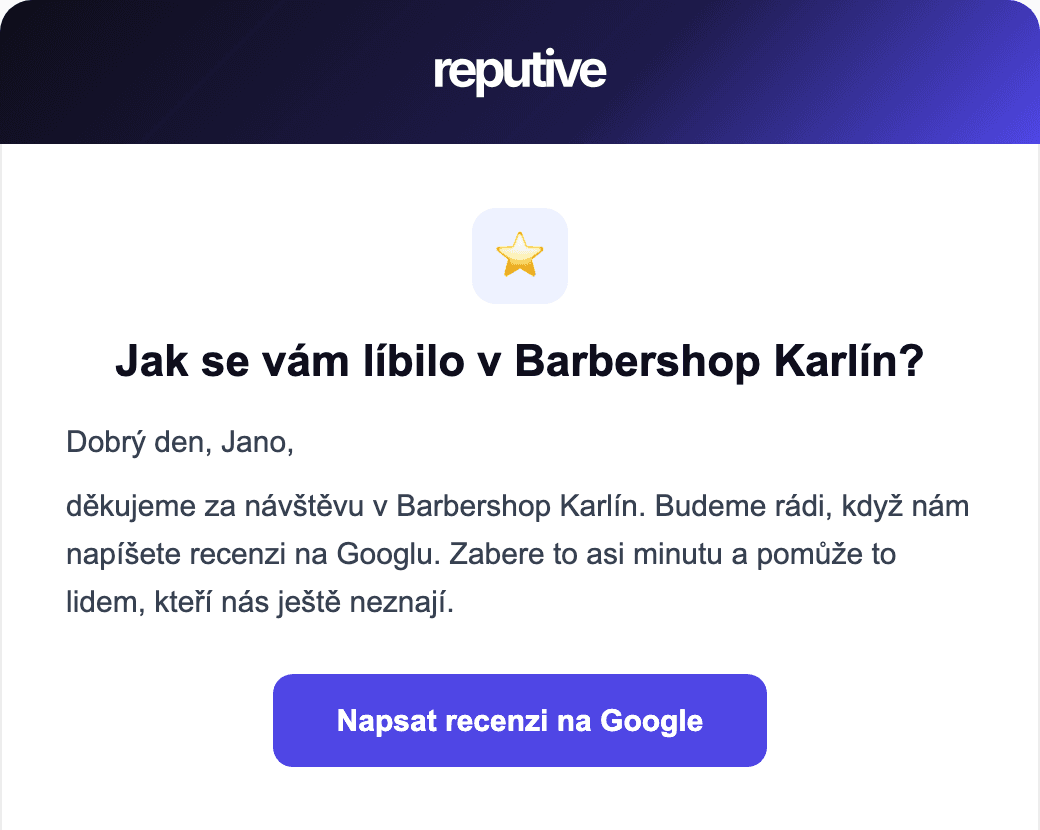 Reputive pošle žádost o recenzi: e-mail