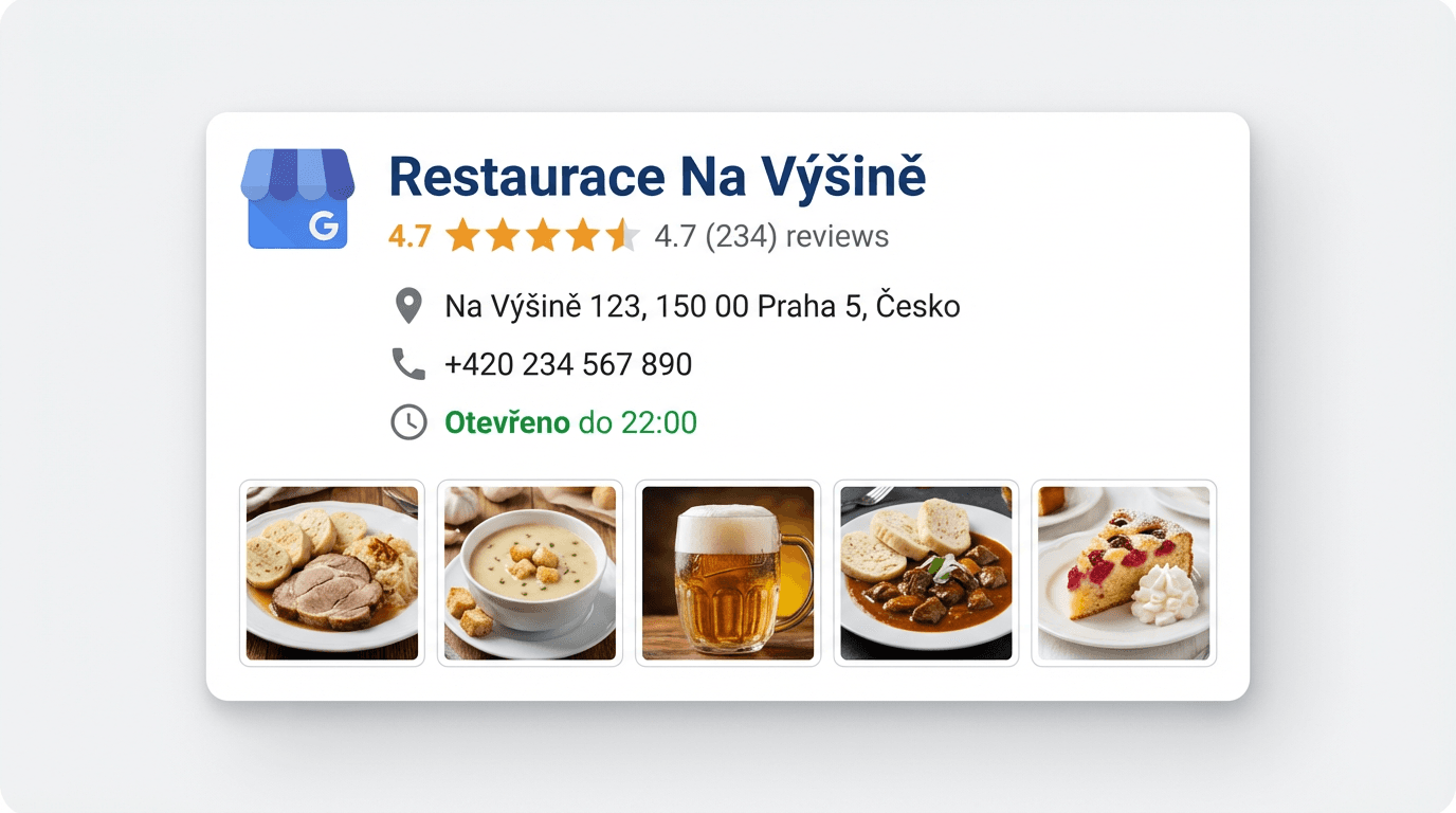 Example of a restaurant Google Business profile with reviews and photos