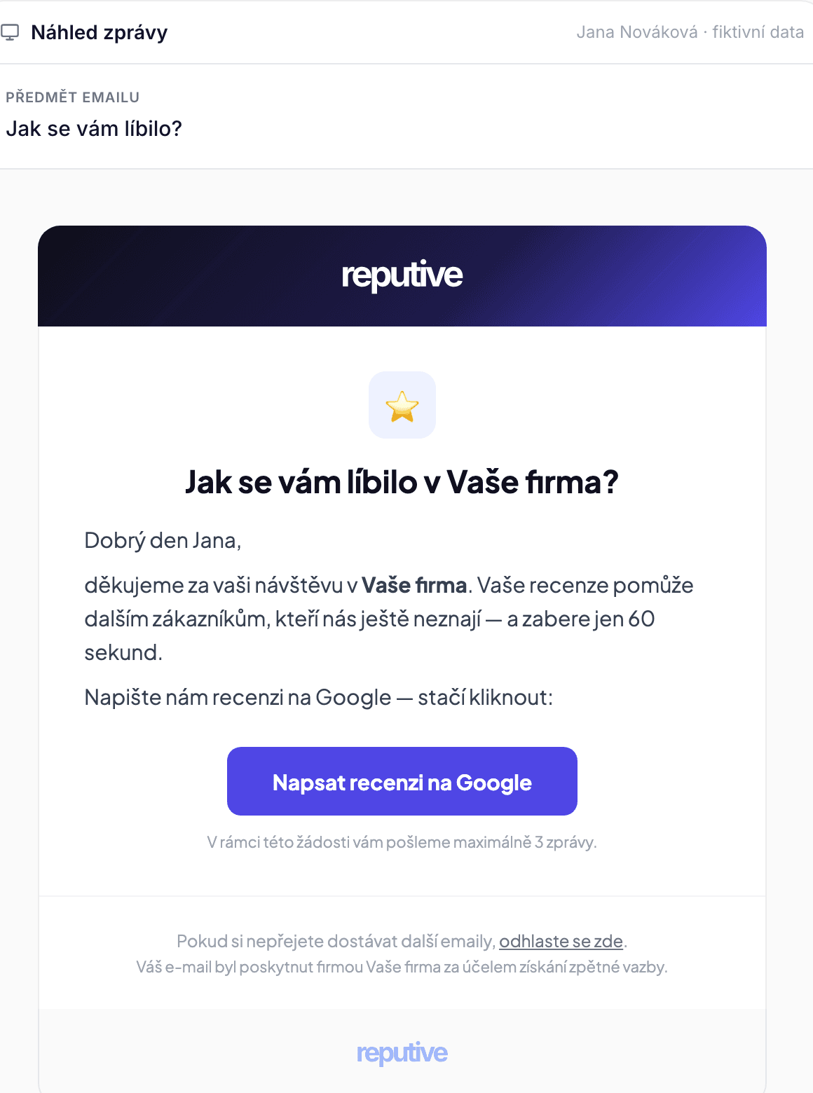 Reputive pošle žádost o recenzi — email