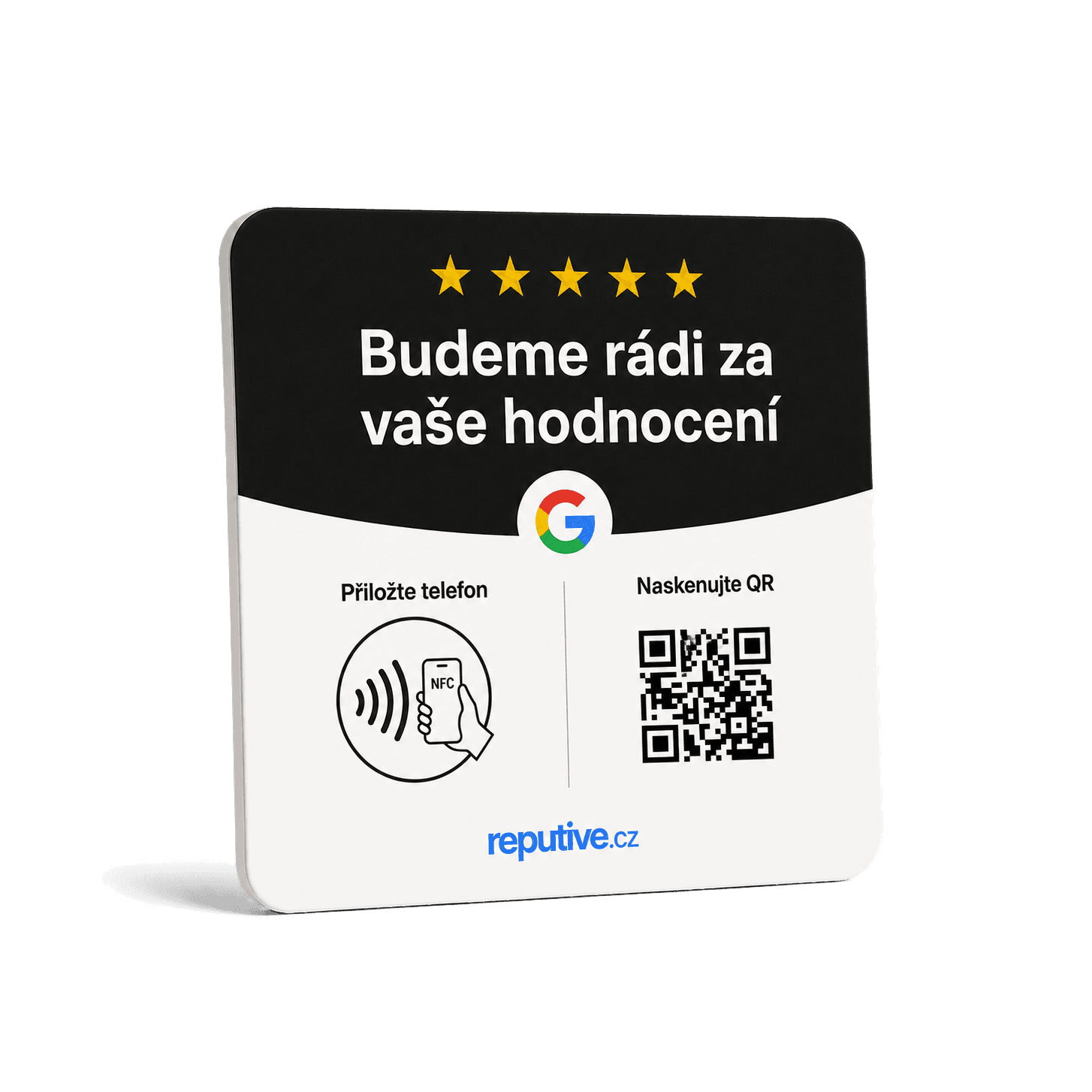 NFC destička na Google recenze s QR kódem